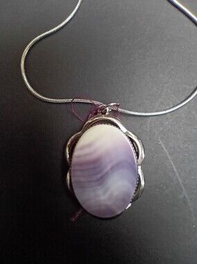 Silver Pendant Necklace with Purple Agate Stone - Women Jewelry